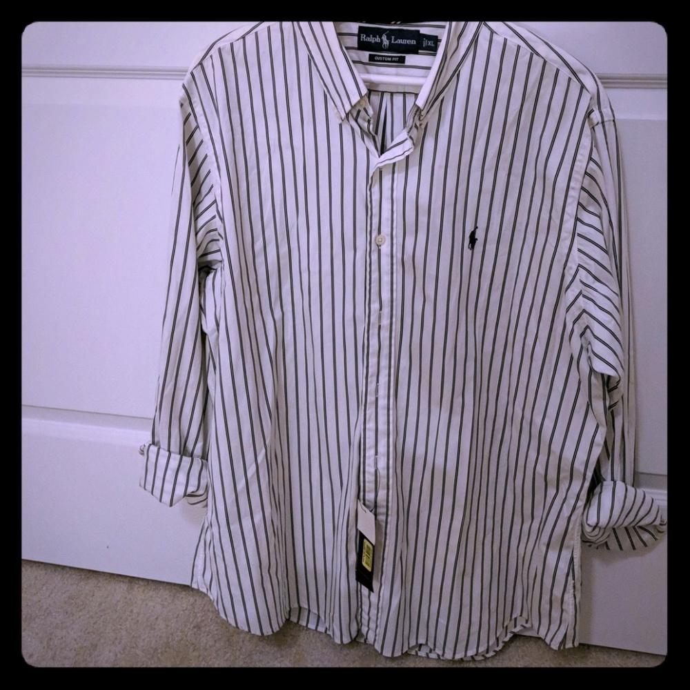 Ralph Lauren black and white striped NWT oxford XL
